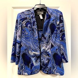 Alex Evening jacket and tank to match in multi blue paisley print, size Large.